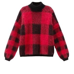 Woolrich Red and Black Plaid Turtleneck Sweater